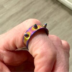 Punk / Goth / Industrial Rainbow Spike Ring